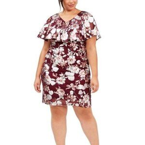 NWT Connected Apparel Floral Metallic Shimmer Flutter Ruffle Sheath Dress Sz 18W